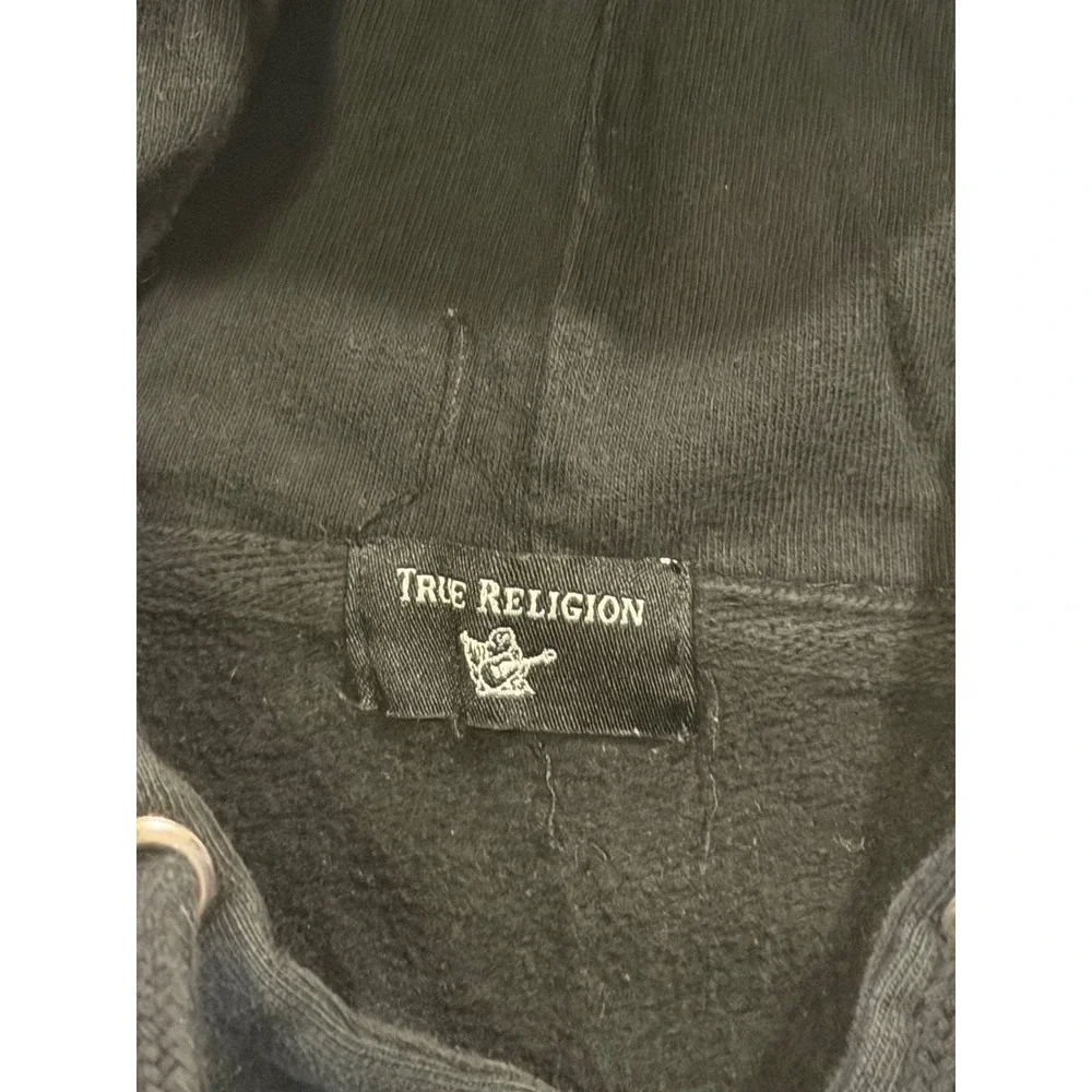 True Religion Hoodie Mens S Black TR Box Logo Embroidered Pullover Sweatshirt